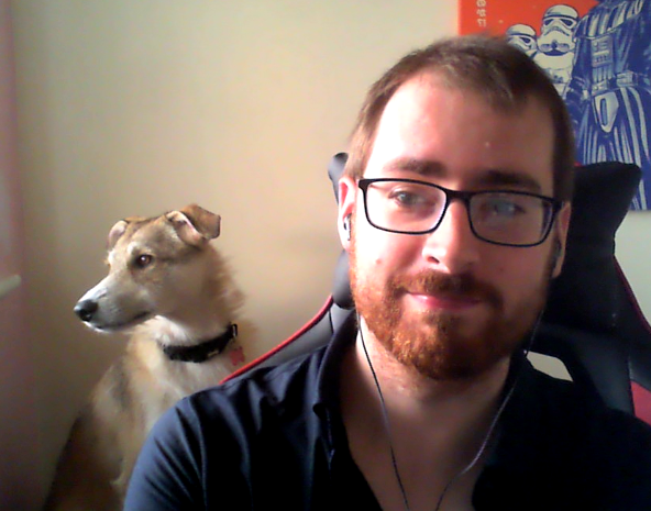 Picture of my dog and I in home office during lockdown